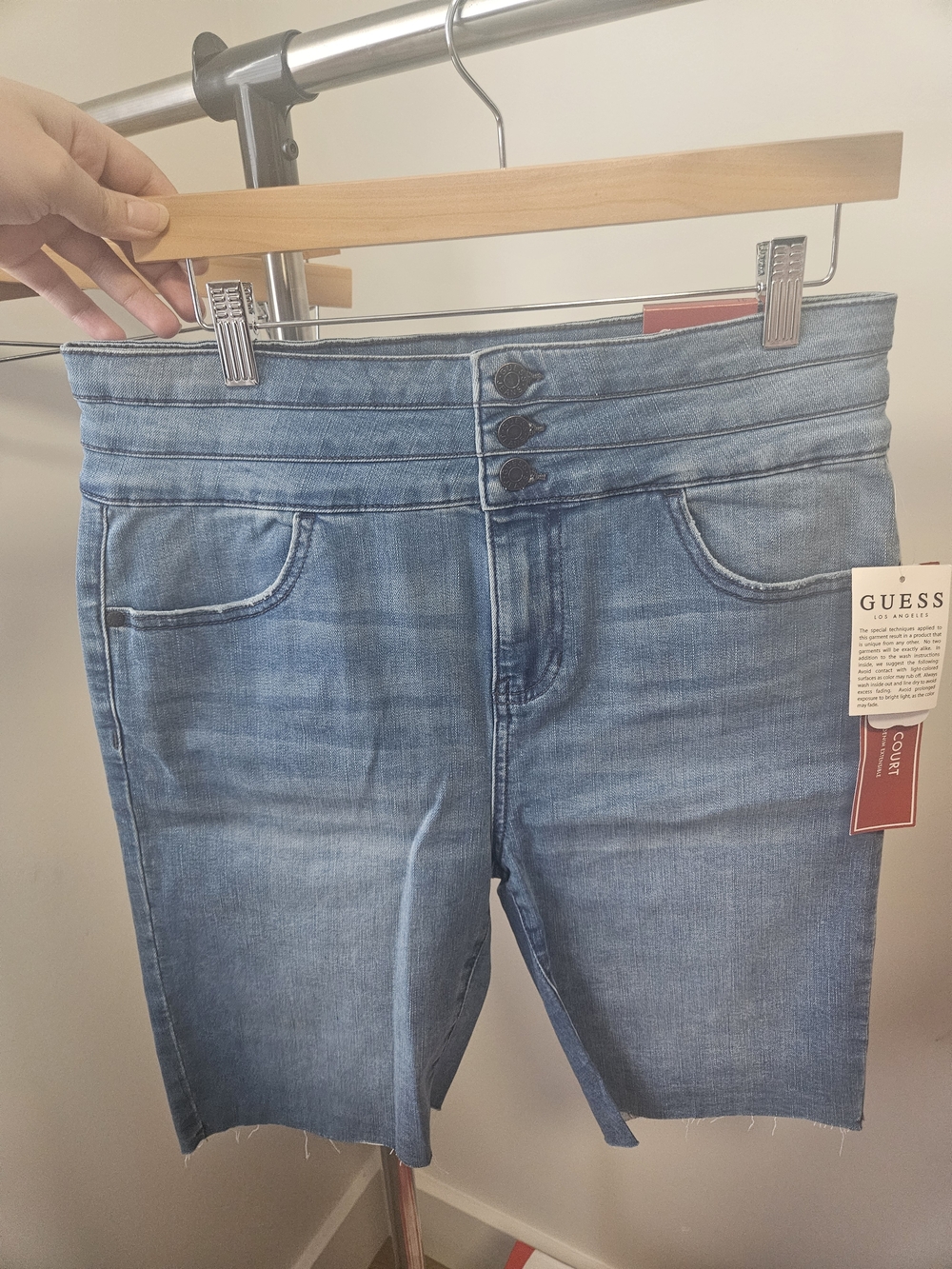 GUESS Light Blue High-Waisted Denim Bermuda Shorts